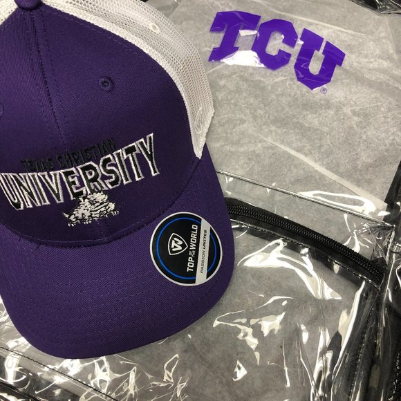 TCU Bundle Featuring New Hat (Adjustable) and New Clear Back Pack! Both w tags. - Picture 1 of 3